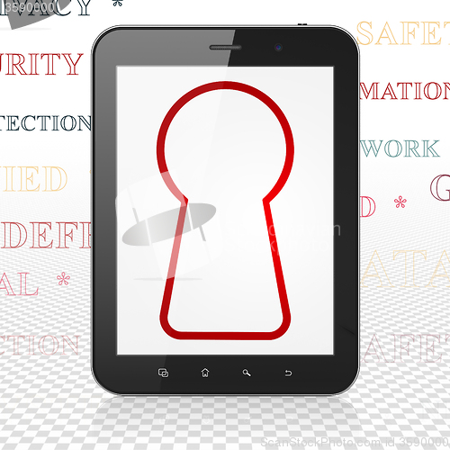 Image of Privacy concept: Tablet Computer with Keyhole on display