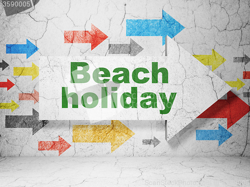 Image of Travel concept: arrow with Beach Holiday on grunge wall background
