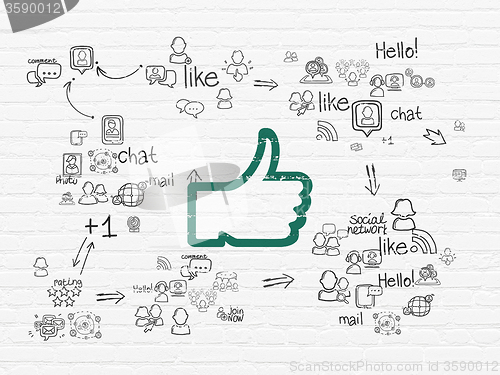 Image of Social media concept: Thumb Up on wall background