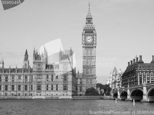 Image of Black and white Houses of Parliament in London