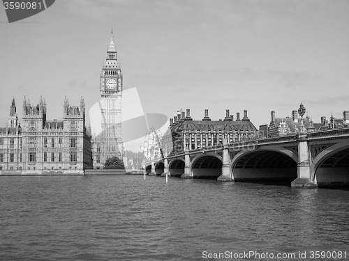 Image of Black and white Houses of Parliament in London