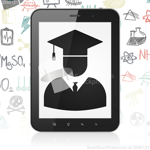 Image of Science concept: Tablet Computer with Student on display