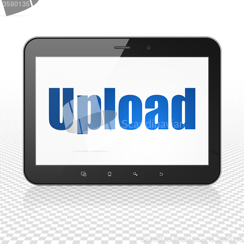 Image of Web development concept: Tablet Computer with Upload on display