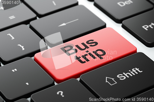 Image of Vacation concept: Bus Trip on computer keyboard background