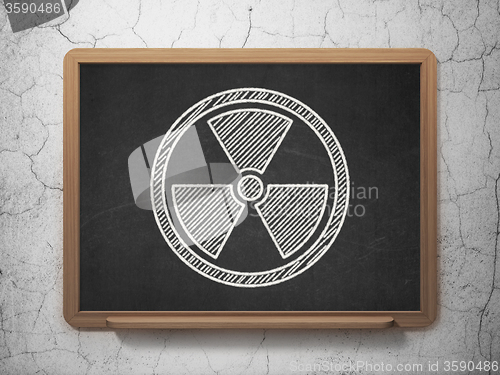 Image of Science concept: Radiation on chalkboard background