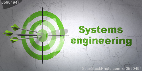 Image of Science concept: target and Systems Engineering on wall background