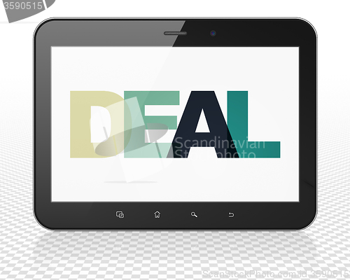 Image of Finance concept: Tablet Pc Computer with Deal on  display