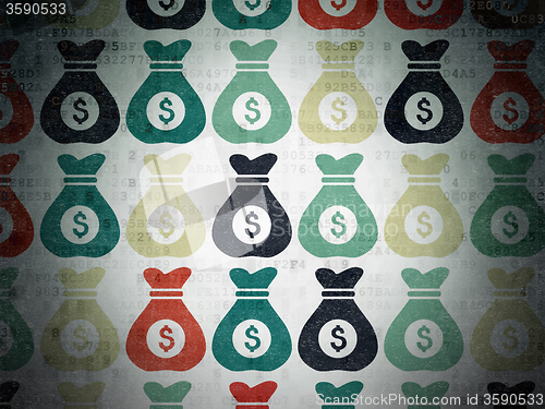 Image of Finance concept: Money Bag icons on Digital Paper background