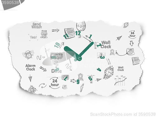 Image of Time concept: Clock on Torn Paper background