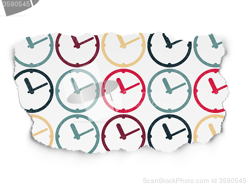 Image of Time concept: Clock icons on Torn Paper background