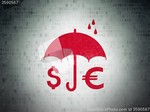 Image of Privacy concept: Money And Umbrella on Digital Paper background