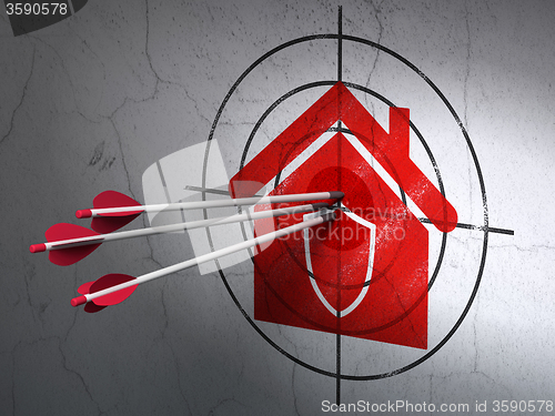 Image of Business concept: arrows in Home target on wall background