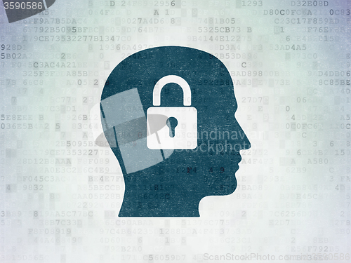 Image of Information concept: Head With Padlock on Digital Paper background
