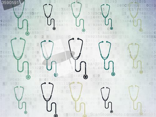 Image of Health concept: Stethoscope icons on Digital Paper background