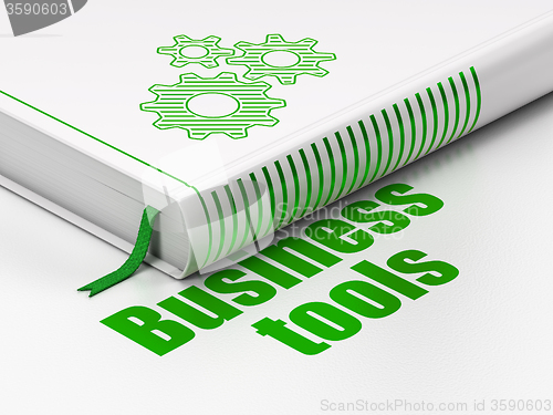 Image of Business concept: book Gears, Business Tools on white background
