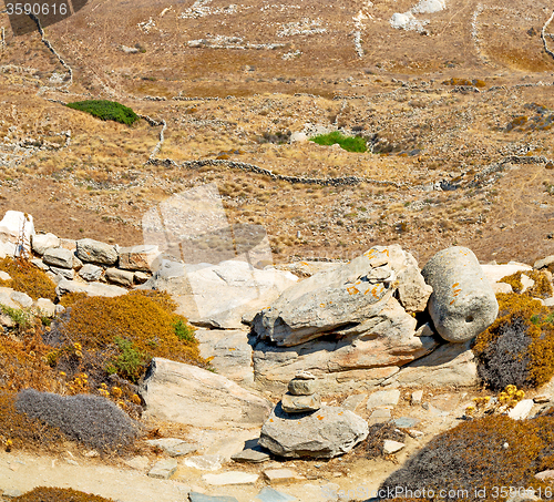 Image of sea in delos greece the historycal acropolis and old ruin site