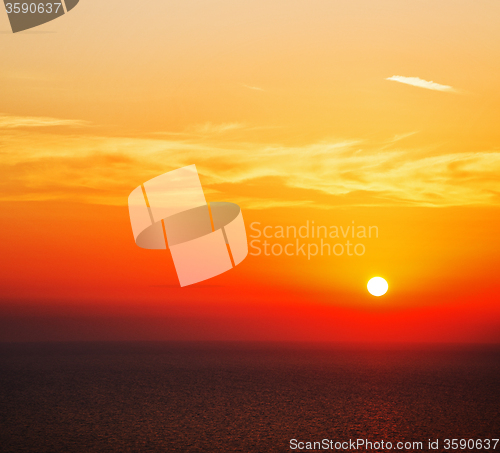 Image of in santorini    greece sunset and the sky mediterranean red sea