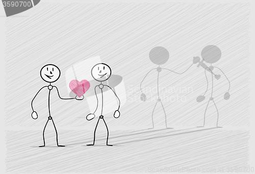 Image of man giving his fake heart