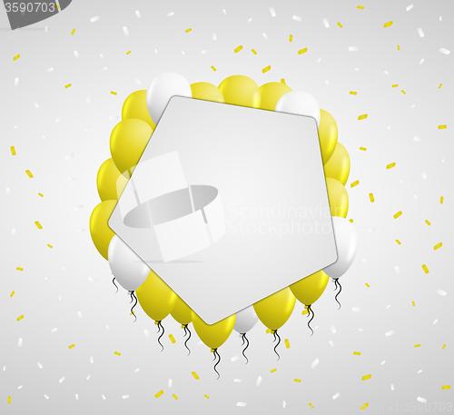 Image of pentagon badge and yellow balloons