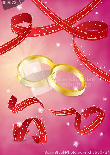 Image of two gold rings and ribbons