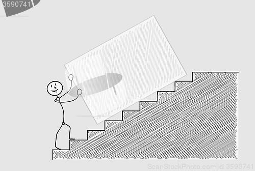 Image of pushing box up the stairs