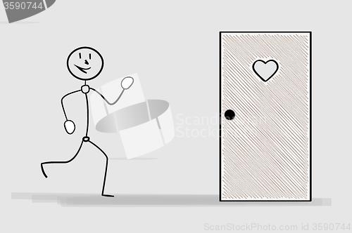 Image of running man and door with heart