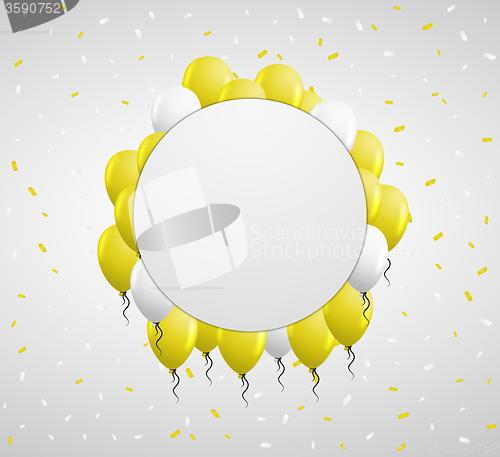 Image of circle badge and yellow balloons