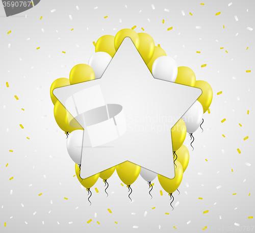 Image of star badge and yellow balloons