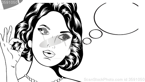 Image of Pop Art illustration of woman with the speech bubble