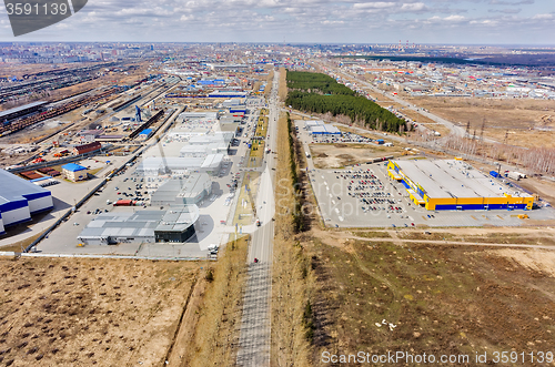 Image of Group of car shops and hypermarket. Tyumen.Russia