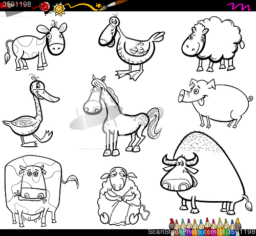 Image of farm animals set coloring book