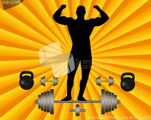 Image of athlete with a barbell and dumbbell weights