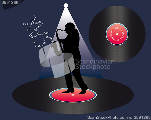 Image of saxophonist and vinyl