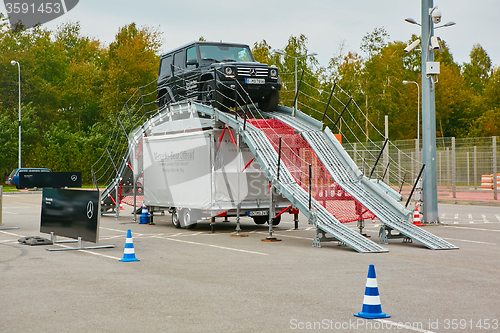 Image of Lviv, Ukraine - OCTOBER 15, 2015: Mercedes Benz star experience. The interesting series of test drives