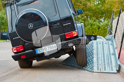 Image of Lviv, Ukraine - OCTOBER 15, 2015: Mercedes Benz star experience. The interesting series of test drives