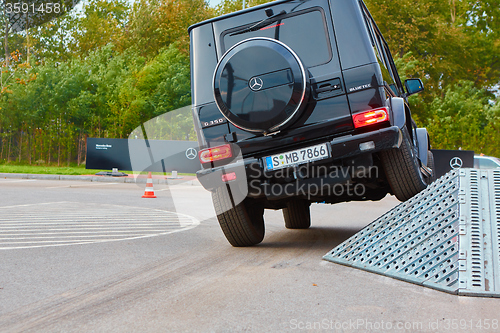 Image of Lviv, Ukraine - OCTOBER 15, 2015: Mercedes Benz star experience. The interesting series of test drives