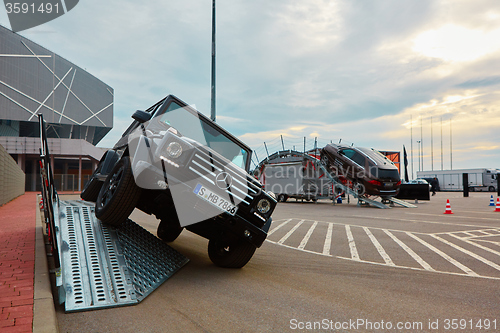 Image of Lviv, Ukraine - OCTOBER 15, 2015: Mercedes Benz star experience. The interesting series of test drives