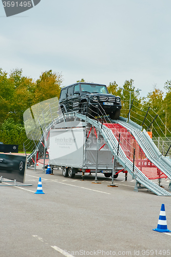 Image of Lviv, Ukraine - OCTOBER 15, 2015: Mercedes Benz star experience. The interesting series of test drives