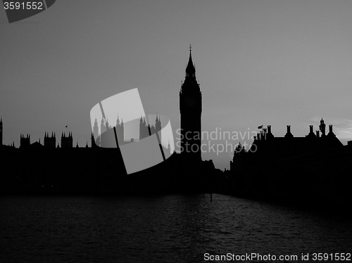 Image of Black and white Houses of Parliament in London