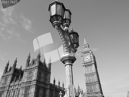 Image of Black and white Houses of Parliament in London