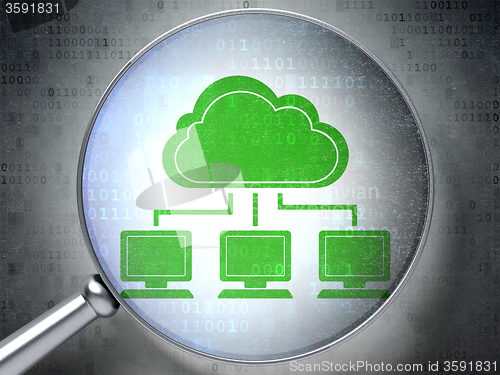 Image of Cloud networking concept: Cloud Network with optical glass on digital background
