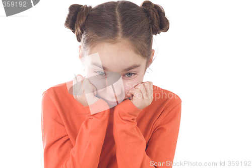 Image of Sad girl with hands on chin