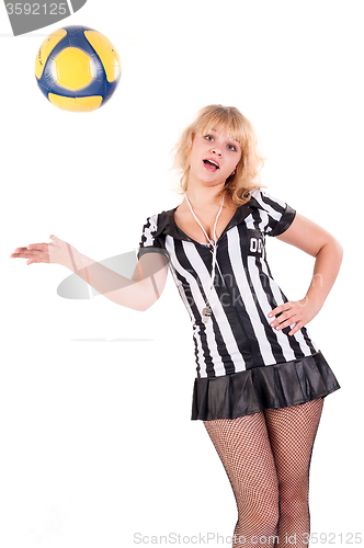 Image of Sexy Soccer Referee with ball