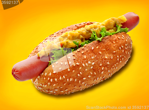 Image of Hotdog on yellow background