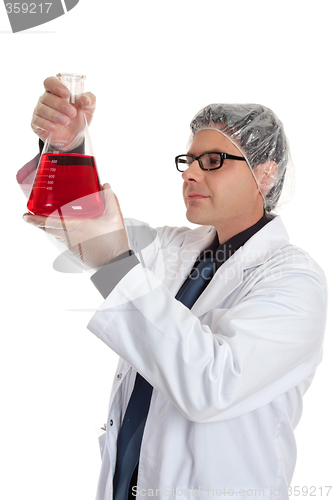 Image of Chemistry - Scientist with erlenmeyer flask