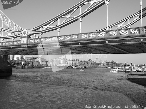 Image of Black and white Tower Bridge in London