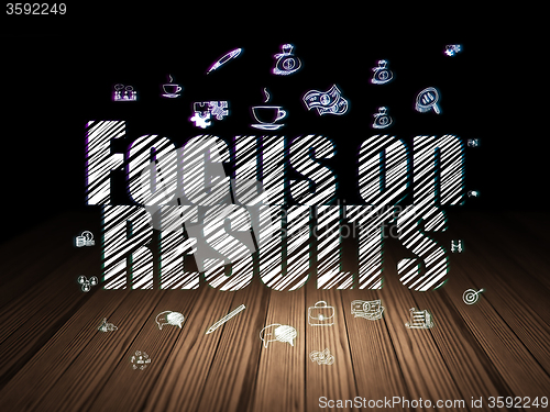 Image of Finance concept: Focus on RESULTS in grunge dark room