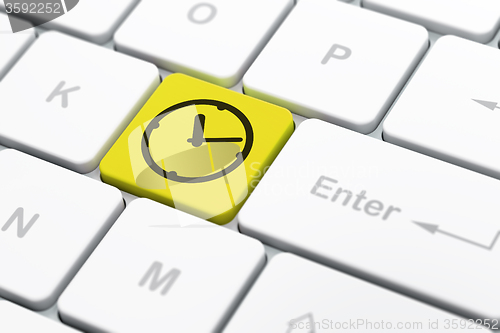 Image of Time concept: Clock on computer keyboard background