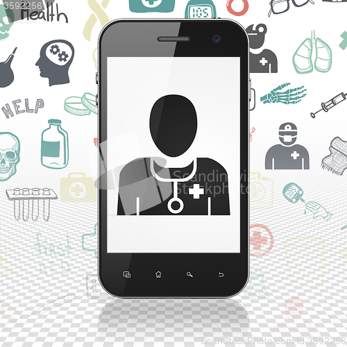 Image of Health concept: Smartphone with Doctor on display