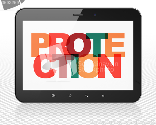Image of Privacy concept: Tablet Pc Computer with Protection on  display
